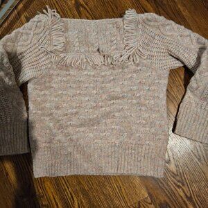 Loveshackfancy pink fringe sweater size M